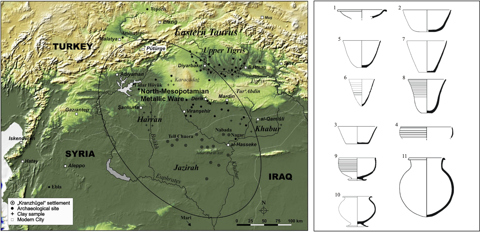 Map and vessel forms of North Mesopotamian Metallic Ware